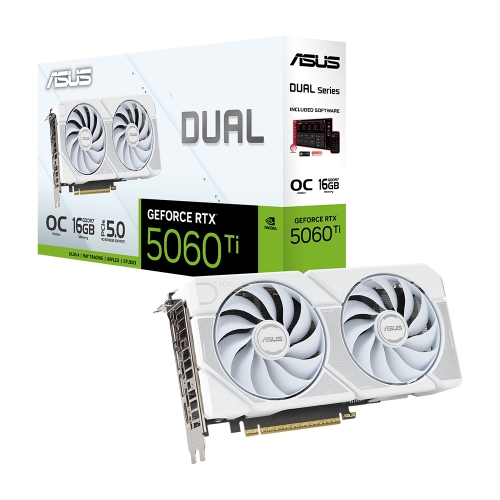 [ASUS華碩]《DUAL-RTX5060TI-O16G WHITE》白/2632MHz/23cm/雙風扇/註四年
