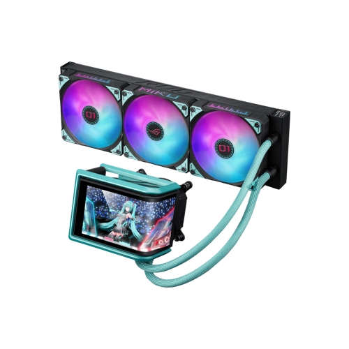 [ASUS華碩]《ROG RYUO IV 360 ARGB Hatsune Miku Edition》360mm/6.67″AMOLED曲面水冷頭/預裝風扇/12cm風扇*3/六年保【限初音系列全套購買（主機板/顯示卡/機殼/水冷/電供），不單售】