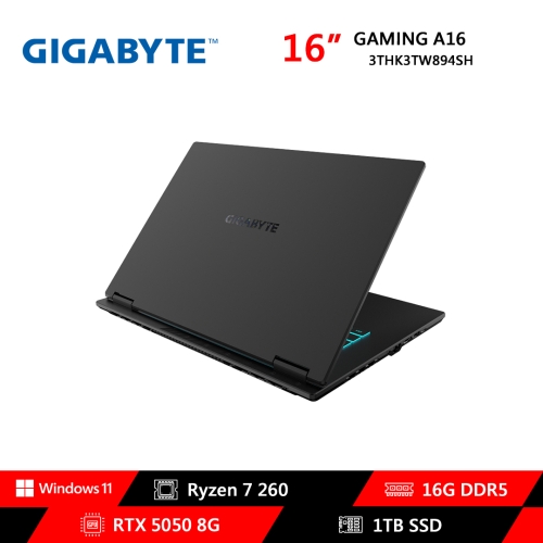 [技嘉]《GAMING A16 3THK3TW894SH》16吋WUXGA/165Hz/Ryzen 7-260/16G D5/1TB PCIe/RTX5050 8G/Win11