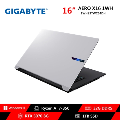 [技嘉]《AERO-X16-1WH93TWC64DH 幻月白》16吋 IPS WQXGA/165Hz/R7-350/32G D5/1TB PCIe/RTX5070-8G/Win11